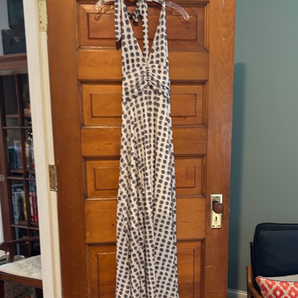 Polka Dot Halter Maxi Dress in White and Black